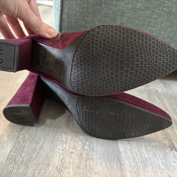 Stuart Weitzman Lofty Bordeaux Wine Suede Ankle Bootie Stiletto Heel Boot 8.5 - Picture 8 of 13